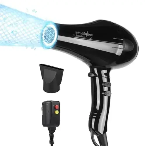 Professional Salon Hair Dryer, Blow Dryer Active Oxygen Negative ions Dryer with AttacModazoneents for Fast Drying for Family, Low Noise (Mirror Black, 1 Accessory) - 1