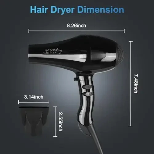 Professional Salon Hair Dryer, Blow Dryer Active Oxygen Negative ions Dryer with AttacModazoneents for Fast Drying for Family, Low Noise (Mirror Black, 1 Accessory) - 2
