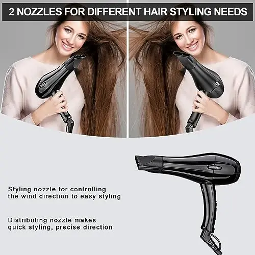 Professional Salon Hair Dryer, Blow Dryer Active Oxygen Negative ions Dryer with AttacModazoneents for Fast Drying for Family, Low Noise (Mirror Black, 2 Accessories) - 6