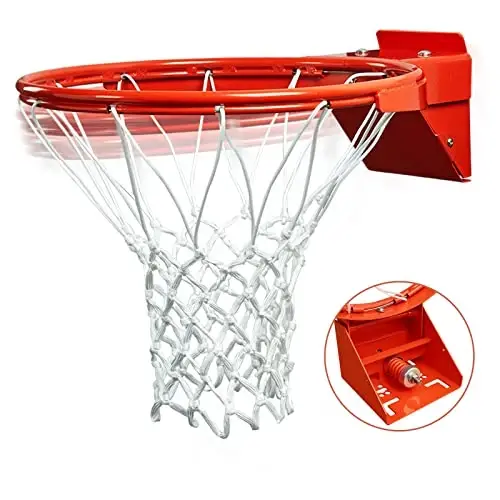 PROGOAL Yechib olinishi mumkin Basketbol Halqasi, Og'ir vazifali egiluvchan halqa almashinuvi 5/8 dyuym, standart maqsadli mustahkamlangan o'rnatish qavsida ko'pchilik o'lchamdagi taxtalarga mos keladi, ichki va tashqi 