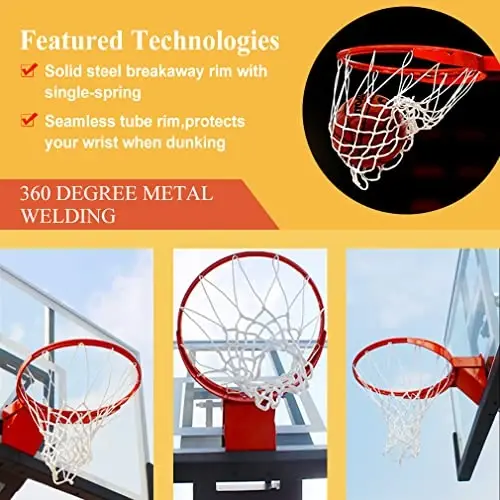 PROGOAL Yechib olinishi mumkin Basketbol Halqasi, Og'ir vazifali egiluvchan halqa almashinuvi 5/8 dyuym, standart maqsadli mustahkamlangan o'rnatish qavsida ko'pchilik o'lchamdagi taxtalarga mos keladi, ichki va tashqi - PROGOAL (1)