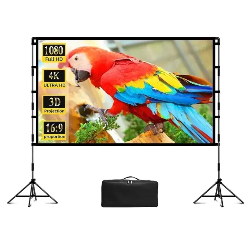 Projection Screen with Stand, 100 Inch Portable Cinema Screen 16: 9 HD 4K Duplex Projection Screen with Carrying Pouch Indoor Outdoor Home Theater Video Scree - 2