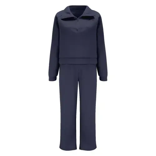 Prolriy Sweatsuits for Women Two Piece Outfits Sweatsuit Set Quarter Zip Sweatshirt Wide Leg Sweatpant Fall Set Tracksuit Womens 2 Piece Outfits Navy L - 5