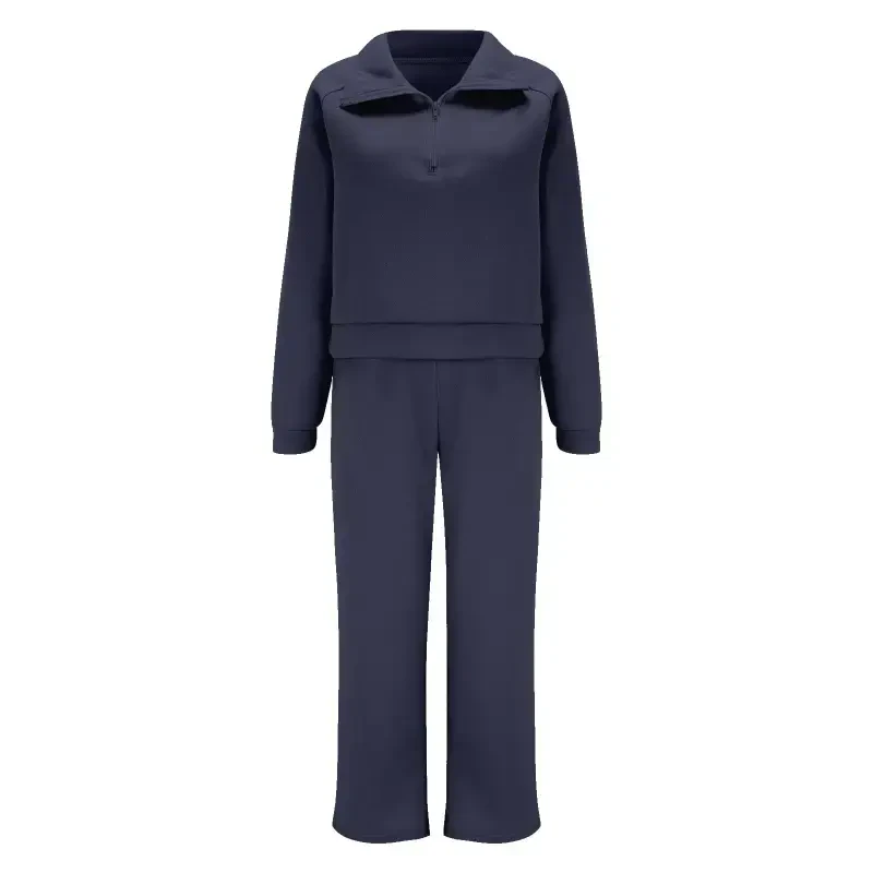Prolriy Sweatsuits for Women Two Piece Outfits Sweatsuit Set Quarter Zip Sweatshirt Wide Leg Sweatpant Fall Set Tracksuit Womens 2 Piece Outfits Navy L - 5