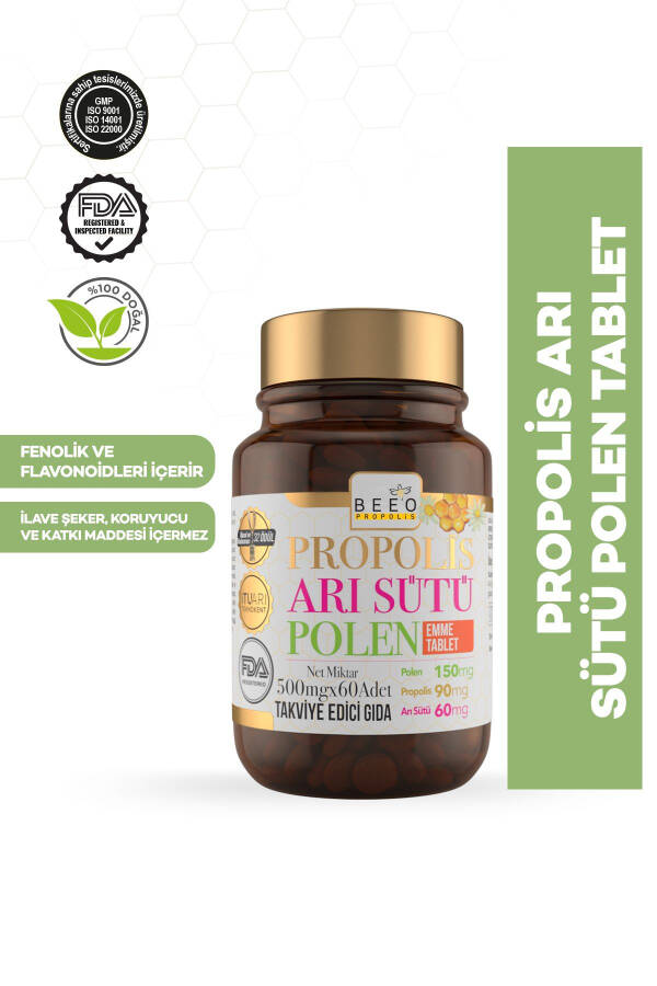 Propolis Arı Sütü Polen Emme Tablet 500 mg x 60 Adet - 1