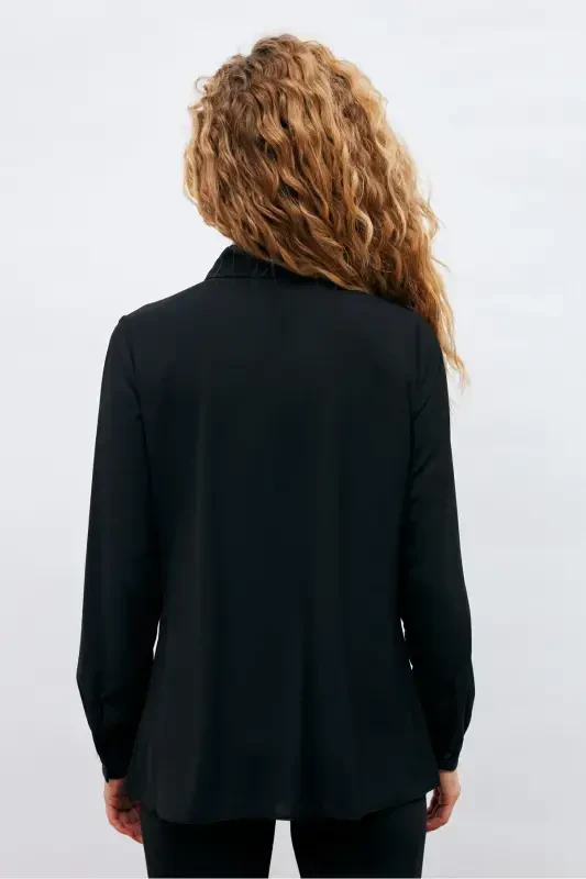 Простая рубашка с цепочкой - Черная - 4