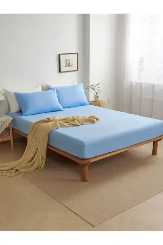 Простынь на резинке для двуспальной кровати + 2 наволочки 160x200 Синий - Soft Colours (1)