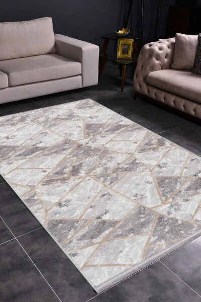 Противоскользящий тонкий длинный стираемый стильный рулонный коврик для резки геля с серым мраморным рисунком - 3