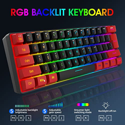 Проводная игровая клавиатура Snpurdiri 60%, RGB-подсветка, малая мембранная игровая клавиатура, ультракомпактная мини-клавиатура для ПК-геймера, красный и черный - 4