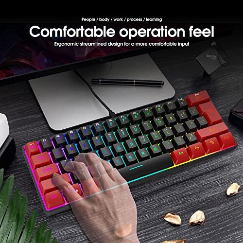 Проводная игровая клавиатура Snpurdiri 60%, RGB-подсветка, малая мембранная игровая клавиатура, ультракомпактная мини-клавиатура для ПК-геймера, красный и черный - 6