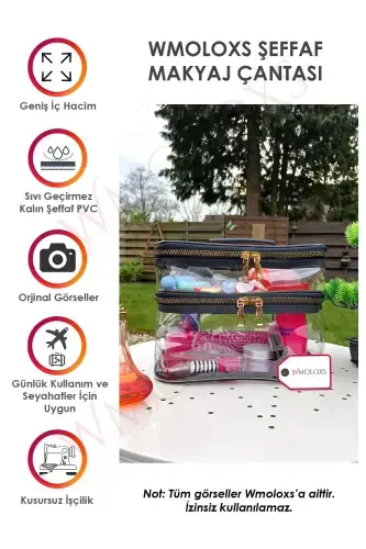 Прозрачная косметичка для макияжа, органайзер для путешествий, двухсекционная большая кисть для макияжа, органайзер-прозрачный - MODAZONE (1)