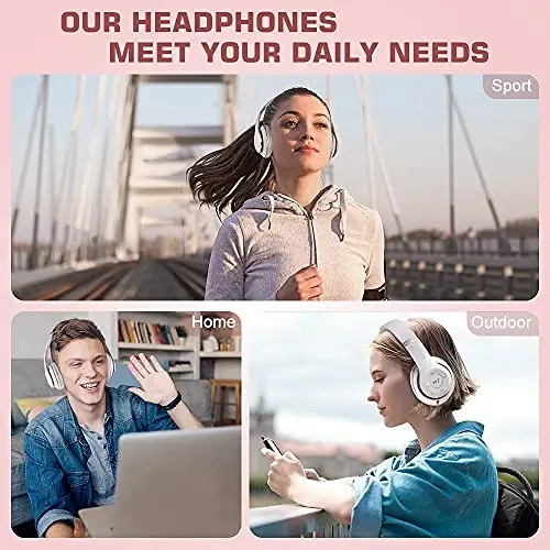 Prtukyt 6S Simsiz Bluetooth Quloqchinlar Quloq ustida, Hi-Fi Stereo Katlanadigan Simsiz Stereo Garnituralar O'rnatilgan Mikrofon, Ovozni boshqarish, Telefon/Kompyuter uchun FM (Oq va Pushti Oltin) - 5