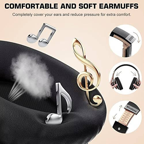 PRTUKYT 6S Wireless Bluetooth Headphones Over Ear, Hi-Fi Stereo Foldable Wireless Stereo Headsets Earbuds with Built-in Mic, Volume Control, FM for Phone/PC (Black & Gold) - 5