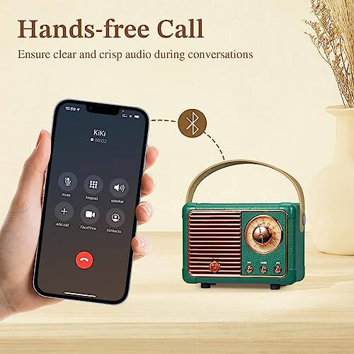 PRUNUS J-999 Retro Bluetooth Hoparlör, Vintage Dekor, Mini Kablosuz Bluetooth Hoparlör, Sevimli Eski Moda Stil USB/TF Kartı/AUX Desteği Mutfak Masa Yatak Odası Ofis Partisi Açık Hava (Yeşil) - 10