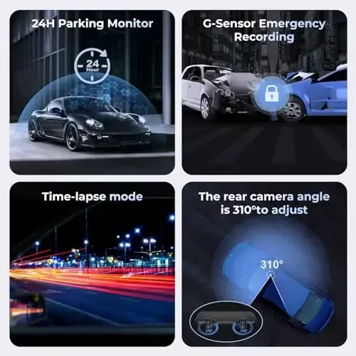 PRUVEEO 12'' Mirror Dash Cam 4 Channel,360 Degree View Rear View Mirror Camera,Dash cam Front and Rear Inside Left Right, IR Night Vision,GPS,Parking Monitor,Free 128GB Card - 6