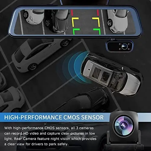 PRUVEEO 2K Mirror Dash Cam 3 Channel,Rear View Mirror Camera,Dash cam Front and Rear Inside,12'' Full Touch Screen, IR Night Vision,GPS,Parking Assistance,Free128GB Card - 6