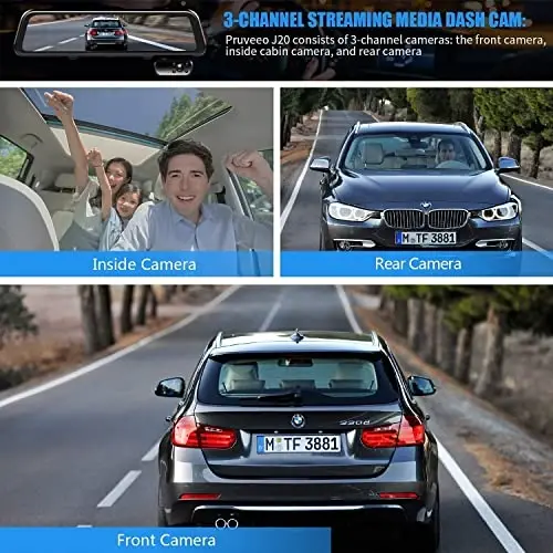 PRUVEEO 2K Mirror Dash Cam 3 Channel,Rear View Mirror Camera,Dash cam Front and Rear Inside,12'' Full Touch Screen, IR Night Vision(Sony Sensor),GPS,Parking Assistance, G-Sensor,Free128GB Card - PRUVEEO (1)