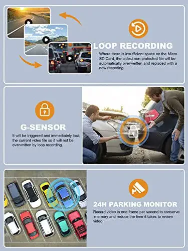 PRUVEEO 360 daraja ko'rinish 4 kanal old va orqa ichki chap o'ng, avtomobillar uchun CPL bilan dash kamera, o'rnatilgan GPS WiFi tungi ko'rish, 24/7 yozuv to'xtash rejimi monitori, bepul 128G karta - 12