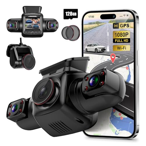 PRUVEEO 360 daraja ko'rinish 4 kanal old va orqa ichki chap o'ng, avtomobillar uchun CPL bilan dash kamera, o'rnatilgan GPS WiFi tungi ko'rish, 24/7 yozuv to'xtash rejimi monitori, bepul 128G karta - PRUVEEO
