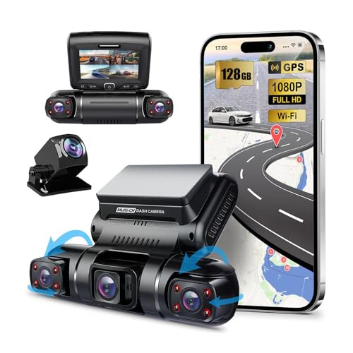 PRUVEEO 360 Degree View 4 Channel Dash Cam Front and Rear Inside Left Right, Dash Camera for Cars, Built-in GPS WiFi Night Vision, 24/7 Recording Parking Mode Monitor, Free 128G Card - 1