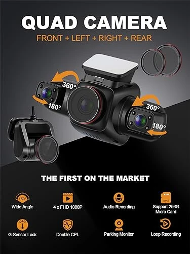 PRUVEEO 360 Degree View 4 Channel Dash Cam Front and Rear Inside Left Right, Dash Camera for Cars with CPL, Built-in GPS WiFi Night Vision, 24/7 Recording Parking Mode Monitor, Free 128G Card - PRUVEEO (1)