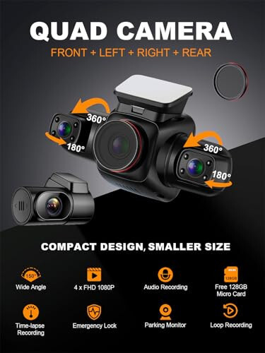 PRUVEEO 360 Degree View 4 Channel Dash Cam Front and Rear Inside Left Right, Dash Camera for Cars with CPL, Built-in GPS WiFi Night Vision, 24/7 Recording Parking Mode Monitor, Free 128G Card - 5