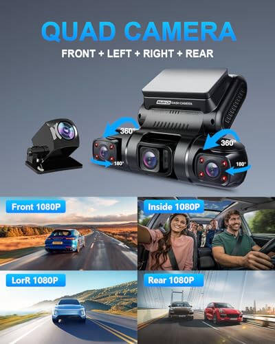 PRUVEEO 360 Derece Görüş 4 Kanallı Ön ve Arka İç Sol Sağ Dash Cam, Arabalar için Dash Kamera, Dahili GPS WiFi Gece Görüşü, 7/24 Kayıt Park Modu Monitörü, Ücretsiz 128G Kart - 4