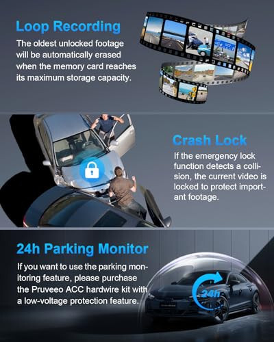 PRUVEEO 360 Derece Görüş 4 Kanallı Ön ve Arka İç Sol Sağ Dash Cam, Arabalar için Dash Kamera, Dahili GPS WiFi Gece Görüşü, 7/24 Kayıt Park Modu Monitörü, Ücretsiz 128G Kart - 6