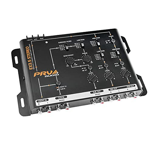 PRV AUDIO Crossover Car Audio EX3.5 Stereo 3 Way or 2 Way Electronic Crossover 9 Volts, 4 in 6 Out RCA Channels Car Sound Processor - PRV AUDIO