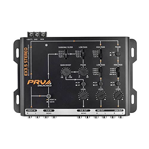 PRV AUDIO Crossover Car Audio EX3.5 Stereo 3 Way or 2 Way Electronic Crossover 9 Volts, 4 in 6 Out RCA Channels Car Sound Processor - 3
