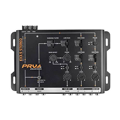 PRV AUDIO Crossover Car Audio EX3.5 Stereo 3 Way or 2 Way Electronic Crossover 9 Volts, 4 in 6 Out RCA Channels Car Sound Processor - 3