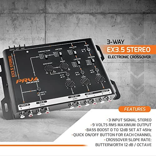 PRV AUDIO Crossover Car Audio EX3.5 Stereo 3 Way or 2 Way Electronic Crossover 9 Volts, 4 in 6 Out RCA Channels Car Sound Processor - 4