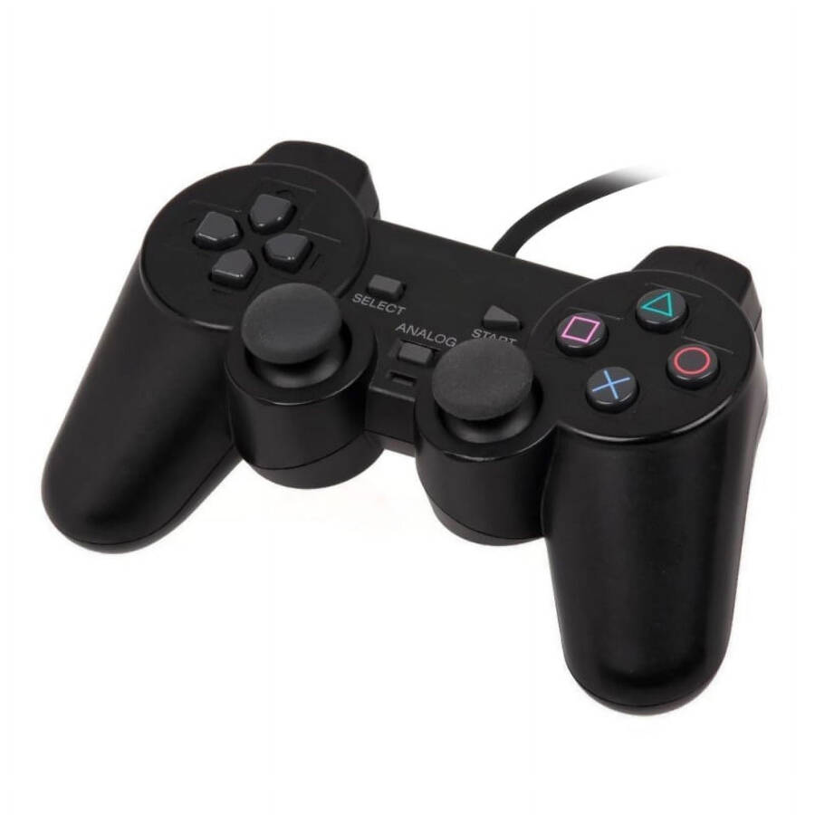 PS2 için Kablolu Kumanda, Kablolu Oyun Kumandası Çift Titreşimli Şok Uzaktan Joystick Oyun Kumandaları PlayStation 2 için, Siyah - 6