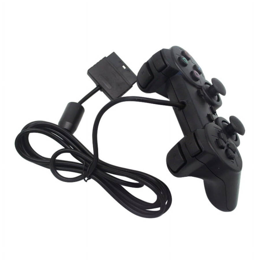 PS2 için Kablolu Kumanda, Kablolu Oyun Kumandası Çift Titreşimli Şok Uzaktan Joystick Oyun Kumandaları PlayStation 2 için, Siyah - 8