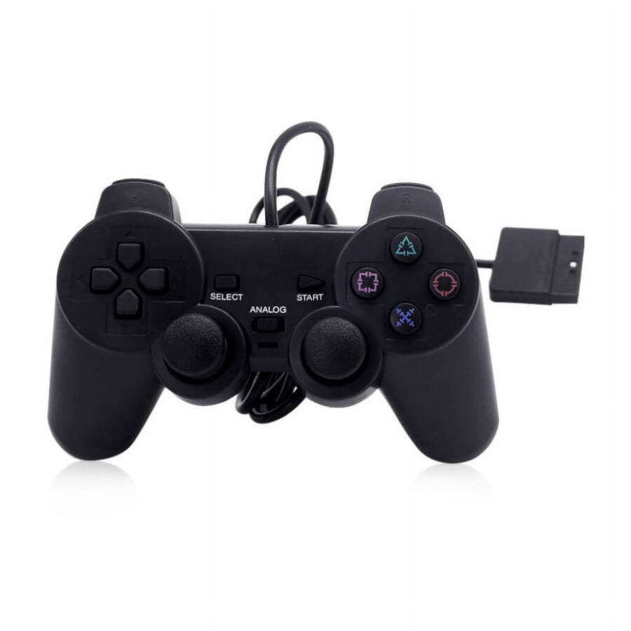 PS2 için Kablolu Kumanda, Kablolu Oyun Kumandası Çift Titreşimli Şok Uzaktan Joystick Oyun Kumandaları PlayStation 2 için, Siyah - 2