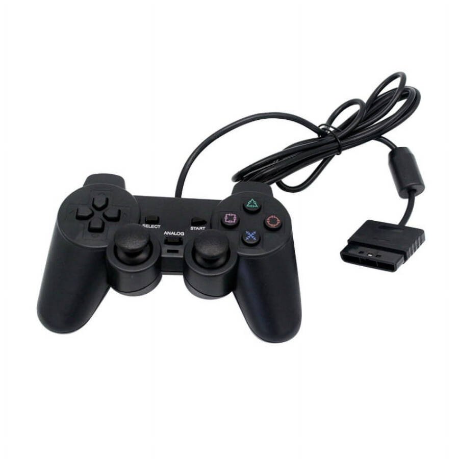 PS2 için Kablolu Kumanda, Kablolu Oyun Kumandası Çift Titreşimli Şok Uzaktan Joystick Oyun Kumandaları PlayStation 2 için, Siyah - 4