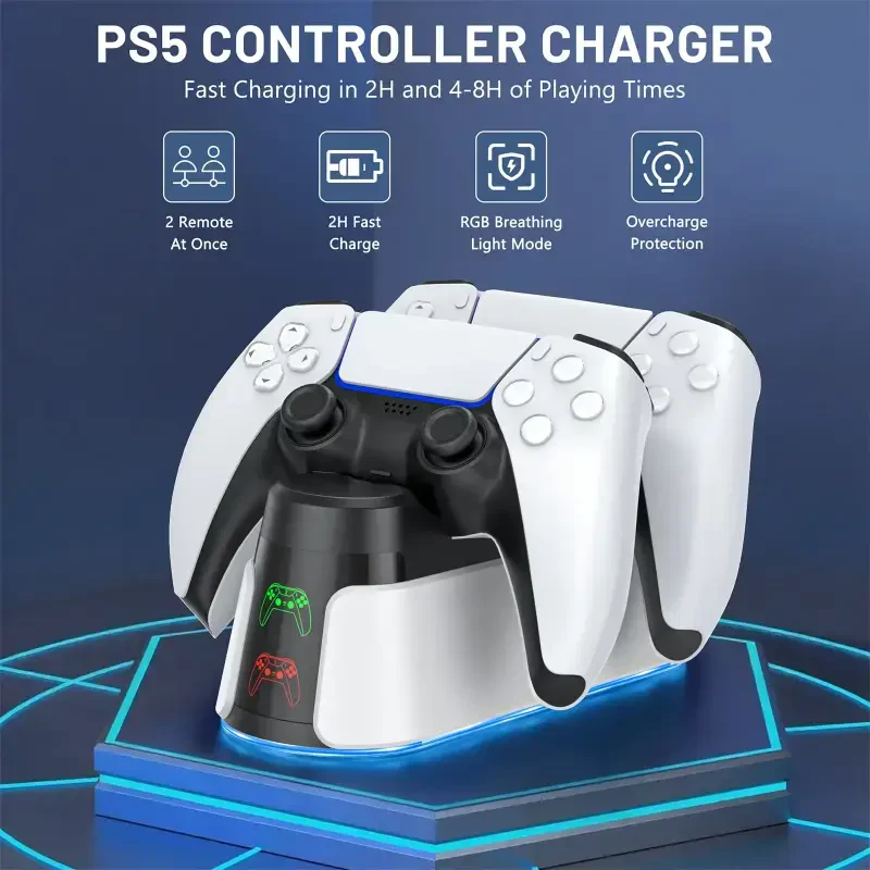 PS5 Controller Charger, Dual Controller Charging Stand for Playstation 5 with LED Indicator and Fast Charging Cable,2H Faster Charging Station for Playstation 5 DualSense - 3