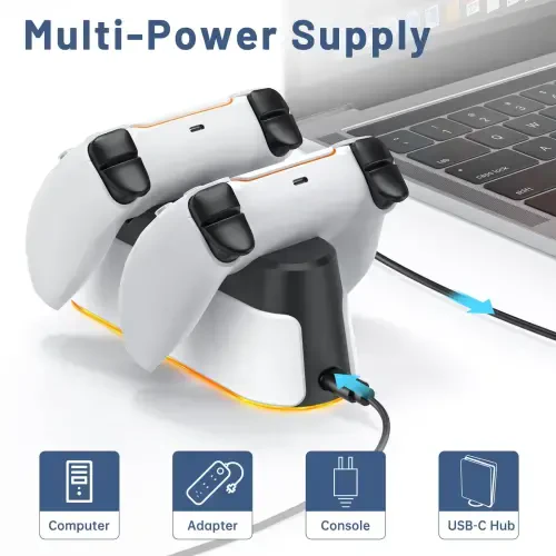 PS5 Controller Charger, Dual Controller Charging Stand for Playstation 5 with LED Indicator and Fast Charging Cable,2H Faster Charging Station for Playstation 5 DualSense - 7
