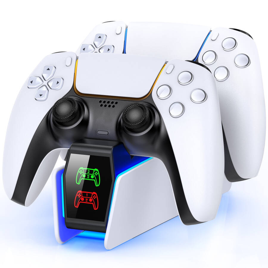 PS5 Controller Charger, ESYWEN Charging Station for PlayStation 5 Controller, Fast PS5 Charging Dock Station with LED Indicator, PS5 Accessories-White - 1