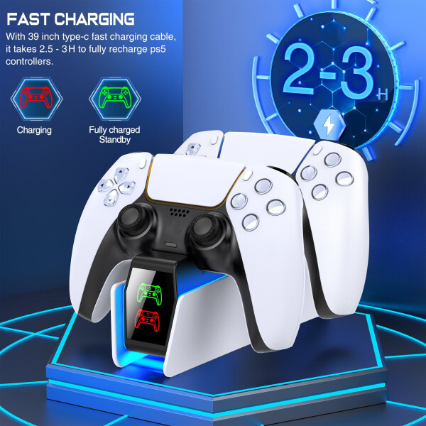 PS5 Controller Charger, ESYWEN Charging Station for PlayStation 5 Controller, Fast PS5 Charging Dock Station with LED Indicator, PS5 Accessories-White - 3