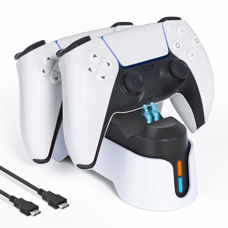 PS5 Controller Charger, PS5 Charging Station for Playstation 5 Dualsense Controller with LED Indicator, Upgrade PS5 Accessories Incl. Fast Charging Cable, Dual PS5 Charger Stand White - CSHIDWORLD