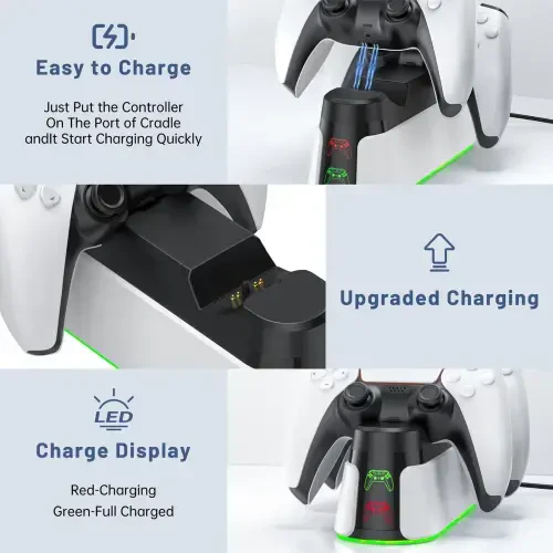 PS5 Controller Charger, Dual Controller Charging Stand for Playstation 5 with LED Indicator and Fast Charging Cable,2H Faster Charging Station for Playstation 5 DualSense - 4