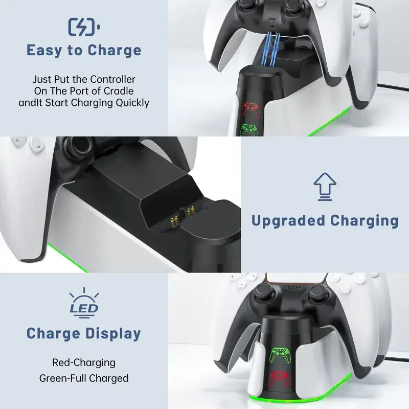 PS5 Controller Charger, Dual Controller Charging Stand for Playstation 5 with LED Indicator and Fast Charging Cable,2H Faster Charging Station for Playstation 5 DualSense - 4