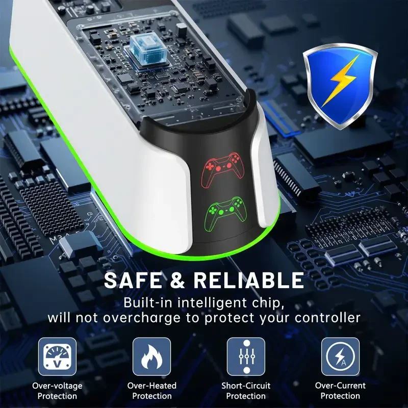 PS5 Controller Charger, Dual Controller Charging Stand for Playstation 5 with LED Indicator and Fast Charging Cable,2H Faster Charging Station for Playstation 5 DualSense - 5