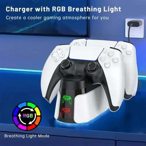 PS5 Controller Charger, Dual Controller Charging Stand for Playstation 5 with LED Indicator and Fast Charging Cable,2H Faster Charging Station for Playstation 5 DualSense - 6