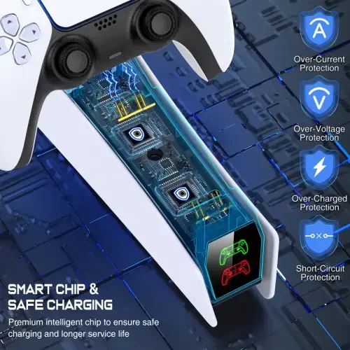 PS5 Kontroller Zaryadlash Qurilmasi, ESYWEN PlayStation 5 Kontrolleri uchun Zaryadlash Stantsiyasi, LED Ko'rsatkichili Tezkor PS5 Zaryadlash Dok Stantsiyasi, PS5 Aksessuarlari-Oq - 4