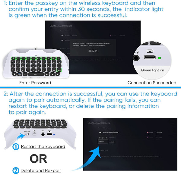 PS5 Kontrolleri uchun Simsiz Klaviatura Chatpad'i, Bluetooth 3.0 Chatpad DualSense Kontroller Aksessuarlari Playstation 5 uchun Klaviatura va O'yin jonli Chat - 10