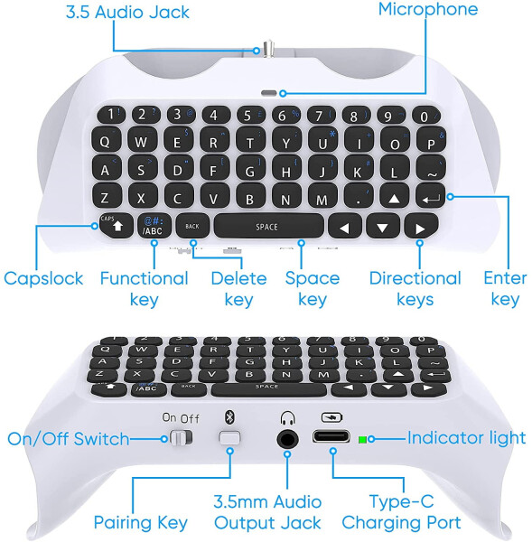 PS5 Kontrolleri uchun Simsiz Klaviatura Chatpad'i, Bluetooth 3.0 Chatpad DualSense Kontroller Aksessuarlari Playstation 5 uchun Klaviatura va O'yin jonli Chat - 12