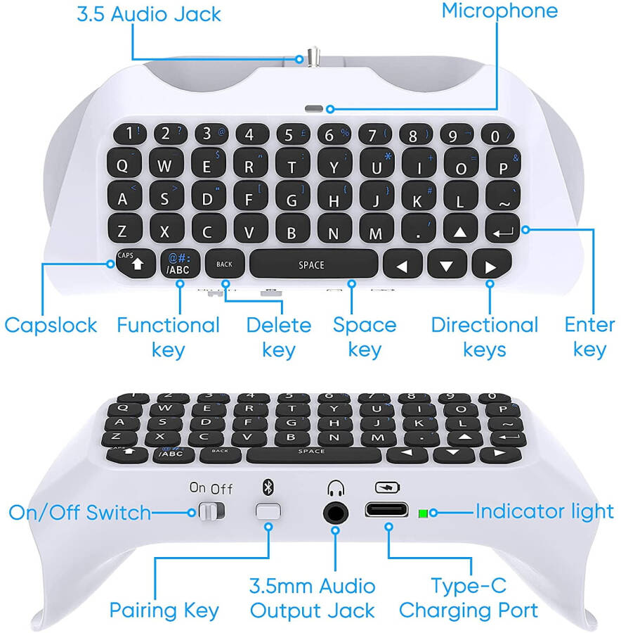 PS5 Kontrolleri uchun Simsiz Klaviatura Chatpad'i, Bluetooth 3.0 Chatpad DualSense Kontroller Aksessuarlari Playstation 5 uchun Klaviatura va O'yin jonli Chat - 5