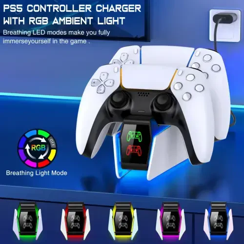 PS5 Controller Charger, ESYWEN Charging Station for PlayStation 5 Controller, Fast PS5 Charging Dock Station with LED Indicator, PS5 Accessories-White- - Modazone (1)